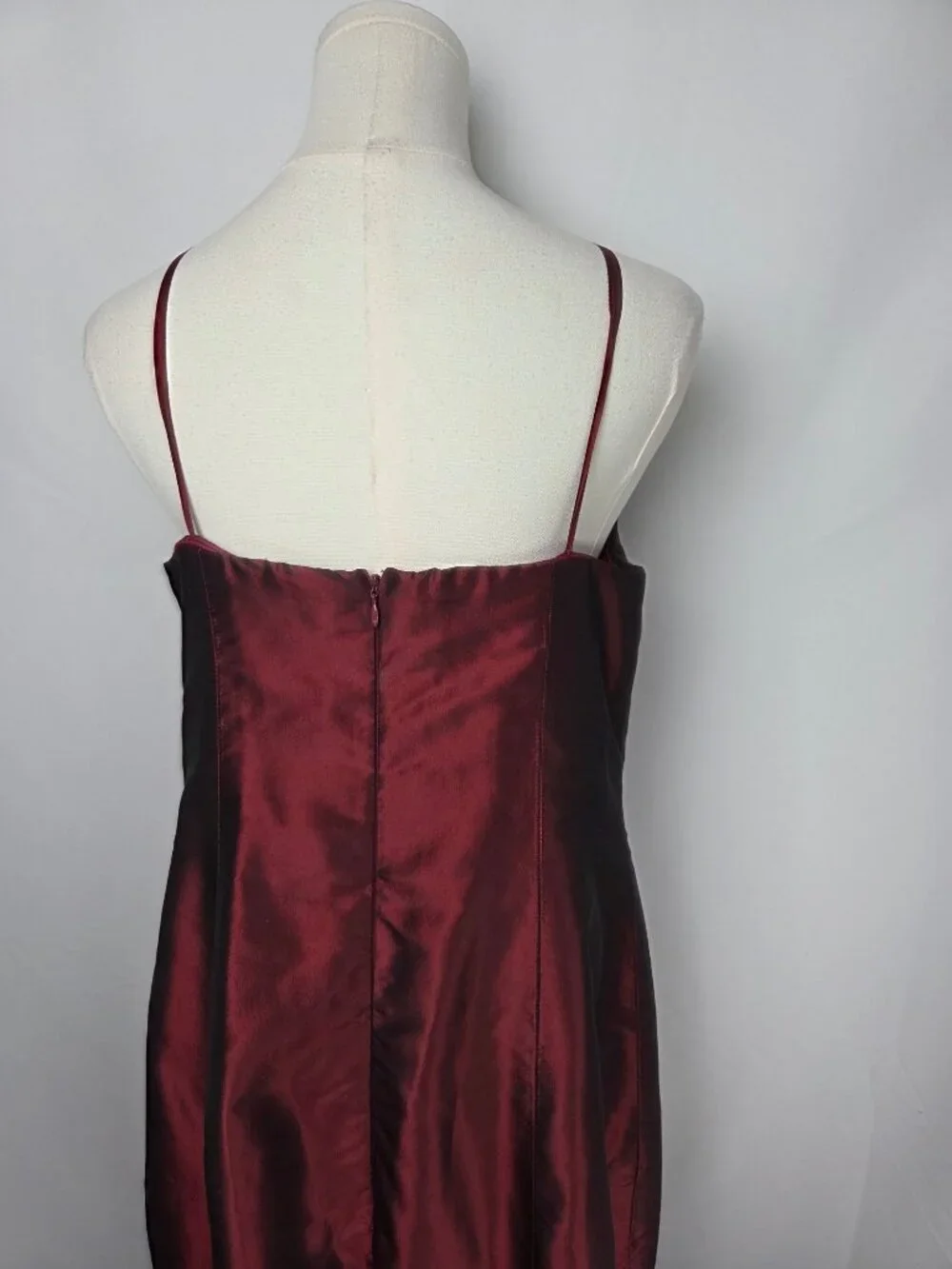 Rose Taft VTG Y2K Vamp Whimsigoth Silk Maxi Dress Burgundy Lace Appliqué Mermaid - Picture 7 of 14